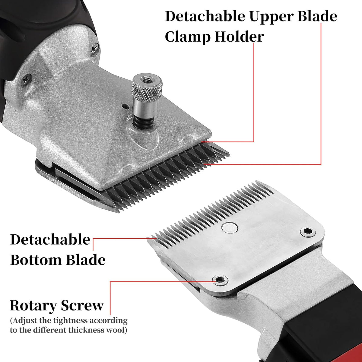 DUCKBOY Heavy Duty Clippers for Thick Coats Animals, 500W Professional Electric Shearing Machine for Horse Pony Cattle and Large Dogs Livestocks Grooming, 6 Speed & 2 Detachable Shearing Blades