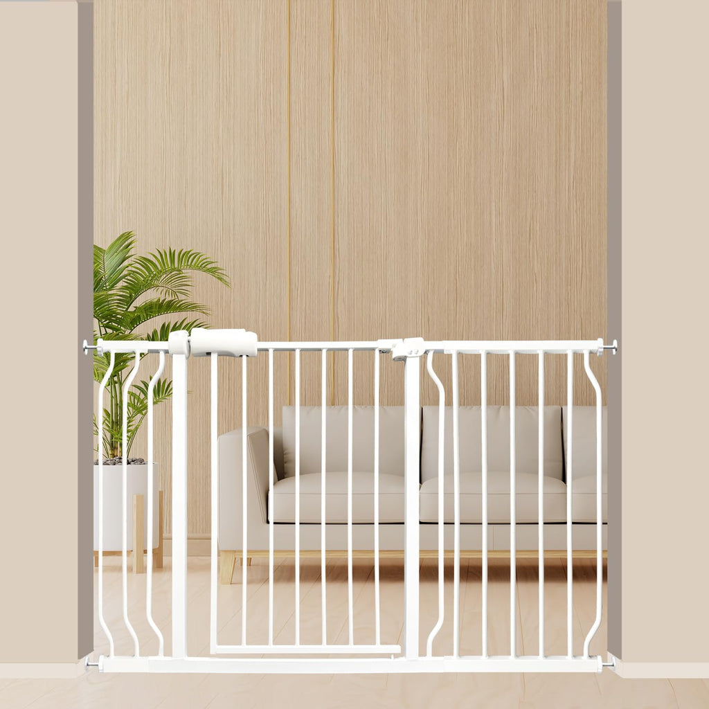 Extra Wide Baby Gate 48-53 Inch, Tension Mounted No Drilling, Pressure Mounted Indoor Safety Gate for Stairs & Doorways - Metal Design for Kids and Pets, White