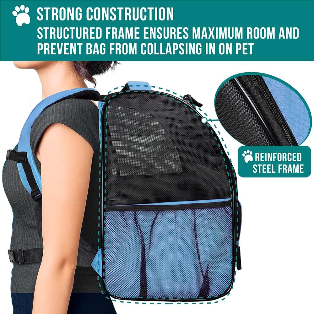 PetAmi Dog Backpack Carrier for Small Large Cat, Pet, Puppy, Ventilated Pet Hiking Backpack Travel Bag, Airline Approved Cat Backpack Carrier, Camping Biking Dog Bag Up to 18lbs Pet, Light Blue