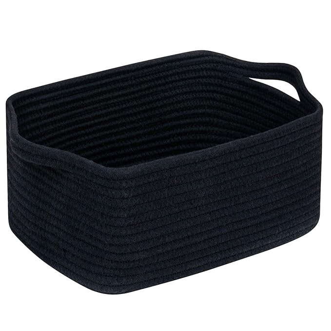 CubesLand Cube Storage Organizer Basket Bin, Rectangular Cotton Rope Basket, 14x10x7.08Inches, Black