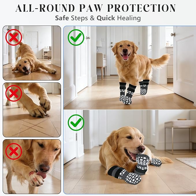 Non-Slip Dog Socks for Hardwood Floors Anti Slip Double-Sided Grippy Socks for Senior Dogs to Prevent Licking Paws, Scratching & Hot Pavement Premium Dog Paw Protector with Grippers Grey L