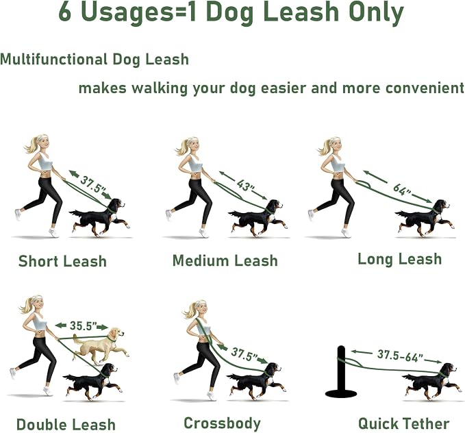 ZALER Dog Collar and Leash Set, Waterproof Adjustable Odor Proof Pet Collars Leashes Easy to Clean, 6FT Dog Leash with 2 Hooks for Large, Medium Small Dogs (M, Green)
