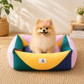 Cotton Canvas Dog Bed, Pink Dog Beds for Small Dogs, Puppy Bed with Washable Removable Cover, Durable 290 GSM Cotton Anti-Chewing Pet Bed with Anti-Slip Bottom (24"x20"x8", Pink&Yellow&Green)