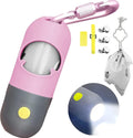 Dog Poop Bag Dispenser with Built-in LED Flashlight and Metal Clip for Leash, Pet Waste Bag Holder, Dog Walking Accessory (Pink)