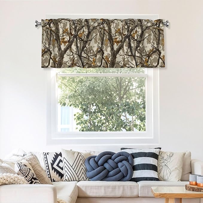 Worltoldb Camo Curtain Valance Short Rod Pocket Window Treatment for Living Room Bedroom Kitchen Bathroom 1 Panel 54" W x 18" L