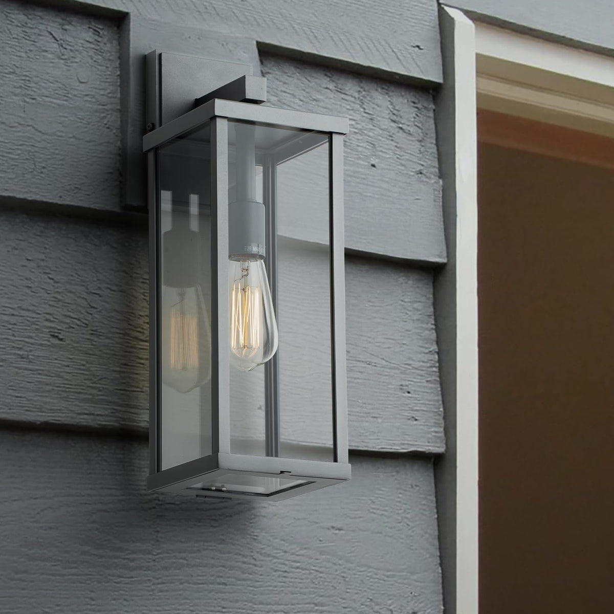 mirrea 18" Classic Outdoor Wall Sconce 1 Light in Matte Gray Rectangular Metal Frame and Clear Glass Shade Waterproof Porch Light Patio Light Pack of 2