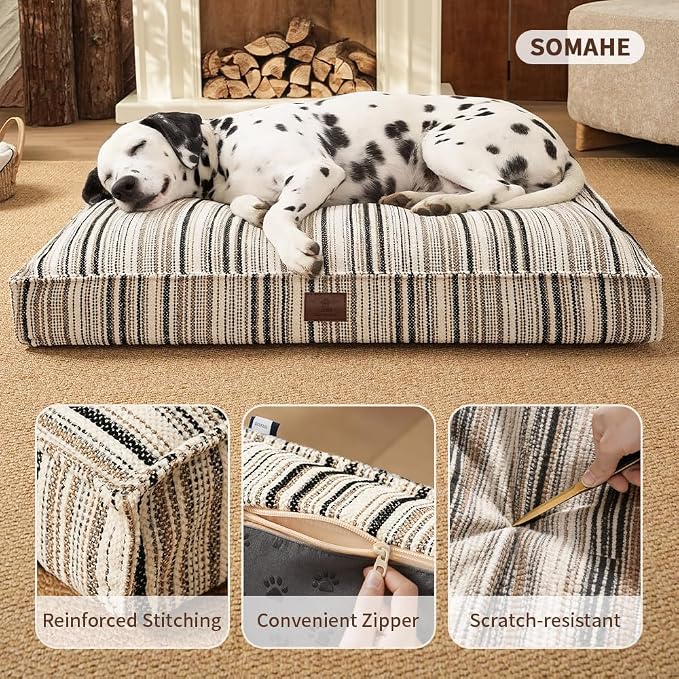 SOMAHE 4 Inch Orthopedic Dog Bed for Crate, 27 x 20 Inch, Black Chenille | Washable Removable Cover, Waterproof Inner Liner, Non-Slip Bottom, Orthopedic Dog Crate Mattress for Medium & Large Dogs