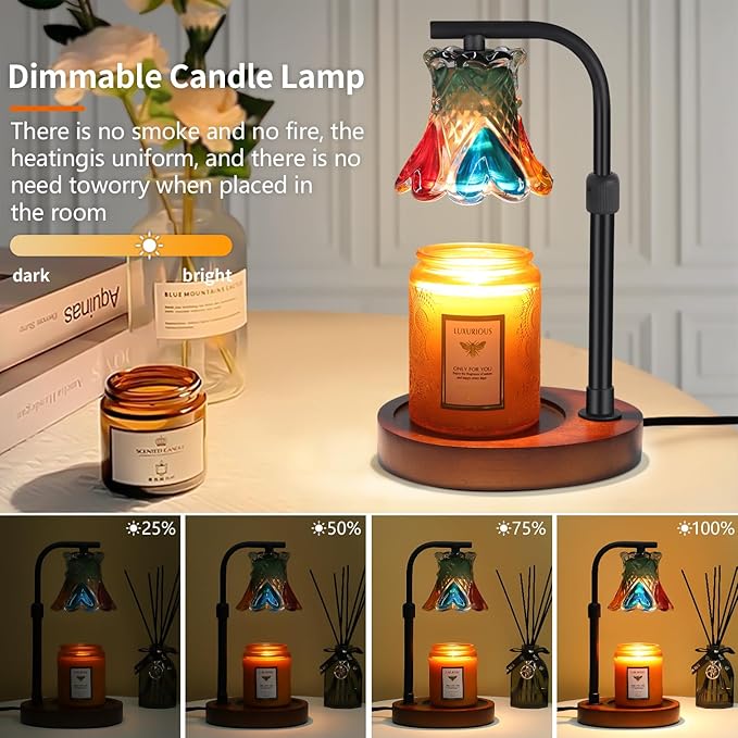 Colorful Glass Candle Warmer Lamp Electric Candle Warmer Melter, Dimmable, Wax Melt Warmer for Jar Scented Candles Mothers Day Birthday Gifts for Women Mom Grandma Daughter, Home Offices Decor