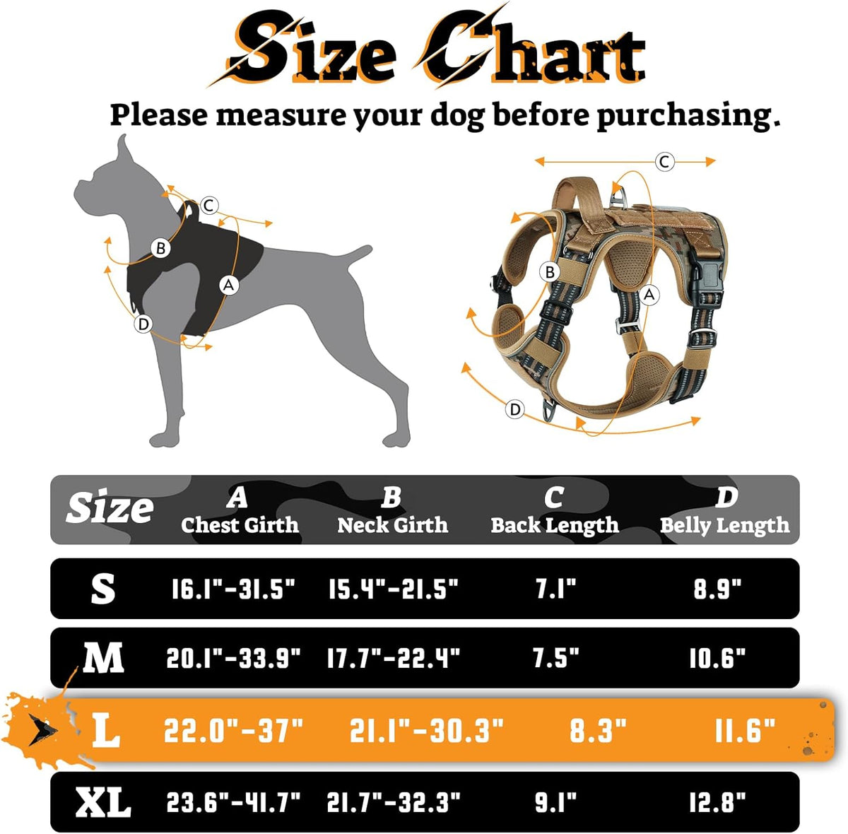 rabbitgoo Dog Harness for Large Dogs No Pull, Tactical Service Pet Vest with Molle and Control Handle, Adjustable and Reflective Military Harness for Easy Walking and Training, Desert camo, L