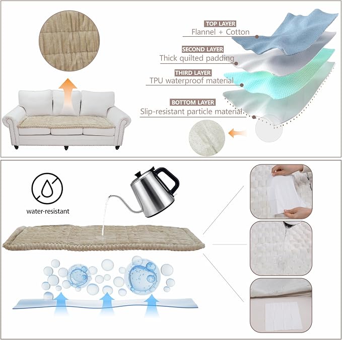 Waterproof Couch Cover for Dogs Washable,Nonslip Fuzzy Durable Pet Friendly | Soft Slipcovers for 3 Cushion Sofa Cover,Plush Thick Protector Fits Mat Bed Leather & Fabric Couches (Brown 27.6"x59.06")