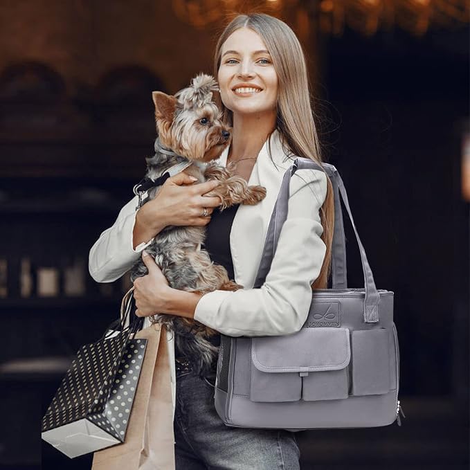 Dog Carrier, Cat Carrier, Pet Carrier, Foldable Waterproof Premium Oxford Cloth Dog Purse, Portable Bag Carrier for Small to Medium Cat and Small Dog（Grey）