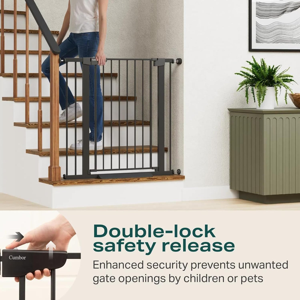 Cumbor 36" Extra Tall Baby Gate for Dogs and Kids with Wide 2-Way Door, 29.7-40.6" Width, and Auto Close Personal Safety for Babies and Pets, Fits Doorways, Stairs, and Entryways