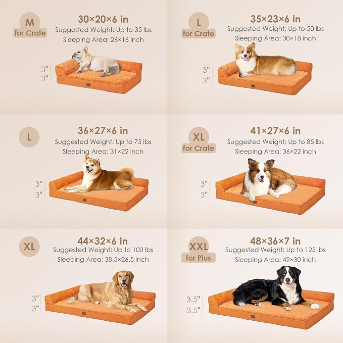 EHEYCIGA Orthopedic Dog Bed Medium Size, Memory Foam Dog Bed, Pumpkin | Small Dog Sofa with Washable Removable Cover, Waterproof Pet Couch for Crate with Nonskid Bottom, 30x20x6