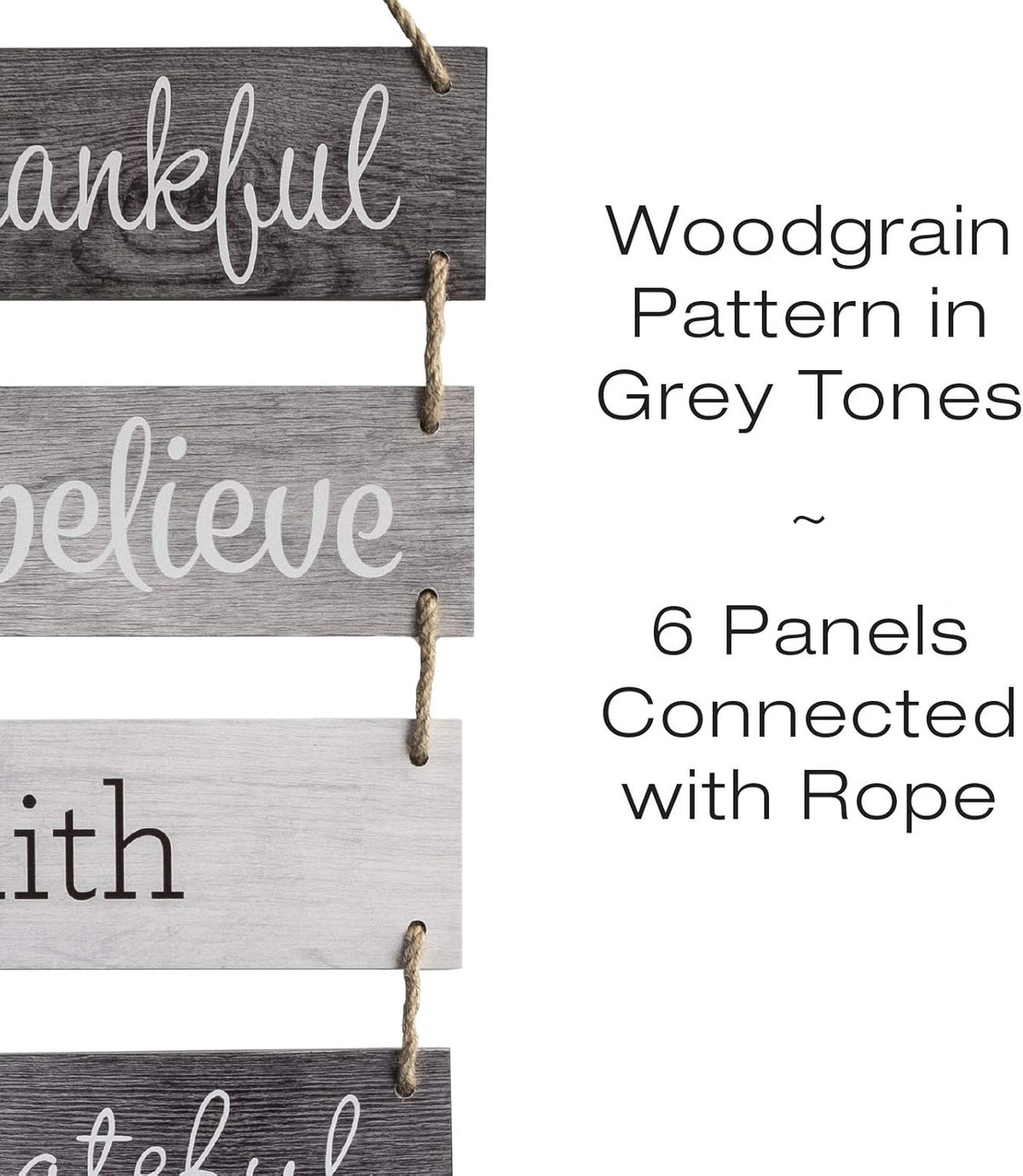 EXCELLO GLOBAL PRODUCTS Large Hanging Wall Sign: Rustic Wooden Decor (Grateful, Love, Believe, Thankful, Faith, Blessed) Hanging Wood Wall Decoration (11.75" x 32")