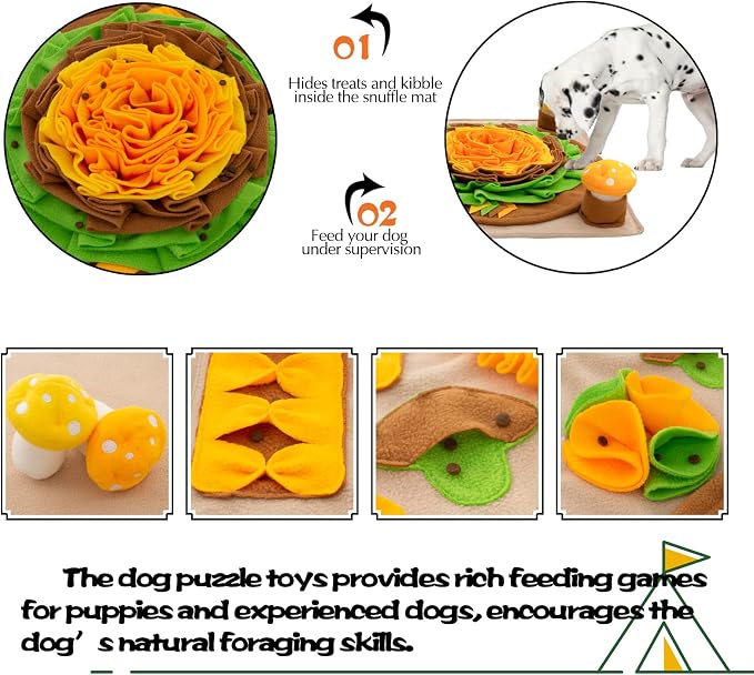 Pet Snuffle Mat for Dogs Hedgehog Puzzle Toy Large Sniffing Mat with Squeaky Mushrooms Portable Indoor/Outdoor Digging Mat for Foraging Skills & Stress Relief