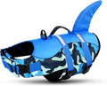 Dog Life Jacket Ripstop Dog Shark Safety Vest Adjustable Preserver with High Buoyancy and Durable Rescue Handle for Small,Medium,Large Dogs, Blue Camouflage Large