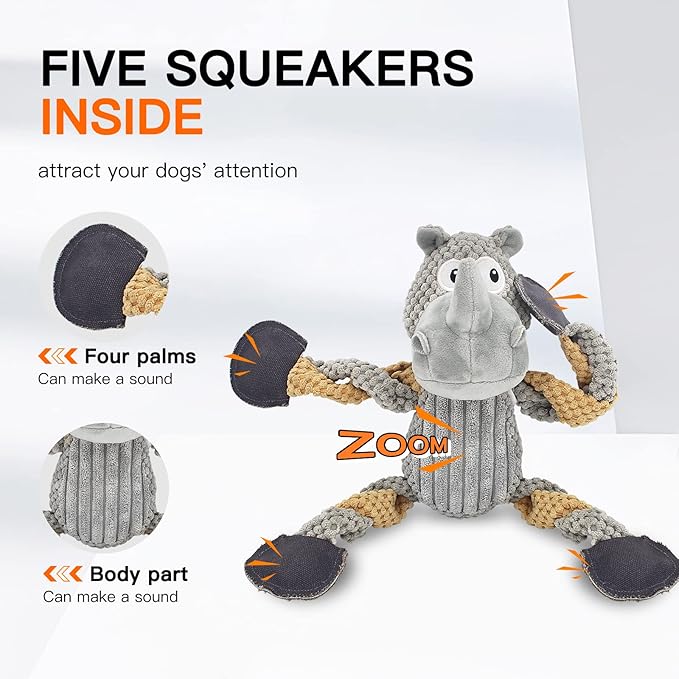 Squeaky Dog Toys for Boredom and Stimulating for Aggressive Chewer Stuffed Interactive Dog Toys for Large Dogs Puppy Toys for Teething Durable Dog Chew Toys