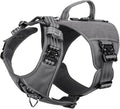 ICEFANG Quick-Moving Tactical Dog Harness for Large Dogs,No Pull Dog Vest | Control Handle,Reflective,Full Metal Buckles,Adjustable,Hook-and-Loop Panel,Soft Padded,Grey,Large
