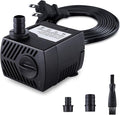 CWKJ Fountain Pump, 80GPH(4W 300L/H) Submersible Water Pump, Durable Outdoor Fountain Water Pump with 7.2ft（2.2m） Power Cord, 3 Nozzles for Aquarium, Pond, Fish Tank, Water Pump Hydroponics, Fountain