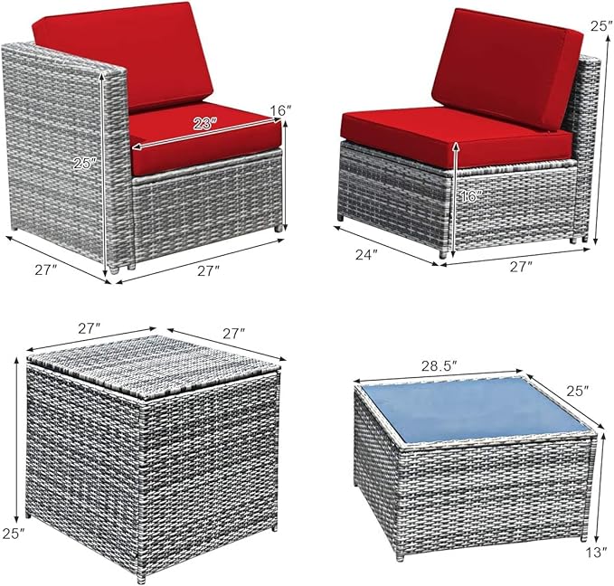 HAPPYGRILL 8 Piece Patio Furniture Set Outdoor PE Rattan Conversation Set with Storage Box, Sectional Wicker Sofa Set with Coffee Table and Cushions for Garden Backyard