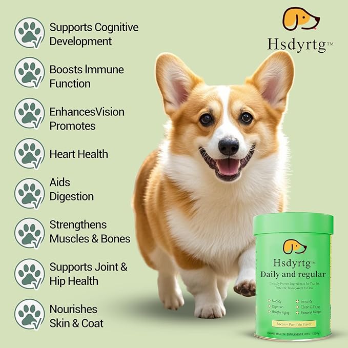 Dog Supplies - Dog Multivitamin Powder with Chondroitin, Omega 3, Probiotics for Hip & Joint Support, Skin & Coat Health, and Digestion. Easy-Mix Powder Supplement for Dogs - 250g