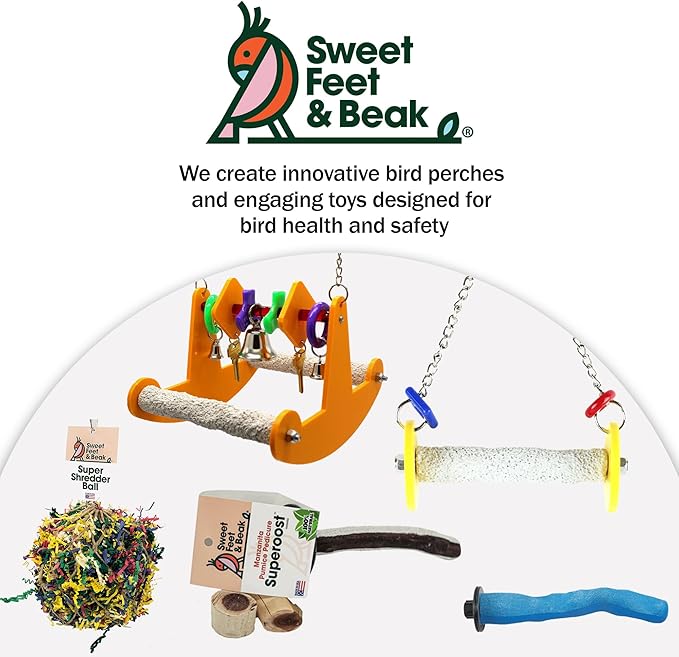 Sweet Feet and Beak Roll Bird Swing - Perch Bird Toys Trims Nails and Beaks, Safe and Non-Toxic Bird Cage Accessories for Small and Large Birds, Swinging Toys Birds Will Love, XL 11 Inches - Orange