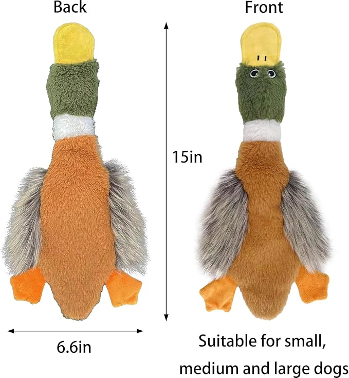No Stuffing Toys 3 Pack, Squeaky Dog Toys for Large Dogs, Plush Toys for Aggressive Chewers, Indestructible Crinkle Paper Duck Dog Toy, Puppy Chew Toys for Teething (Soft Plush)