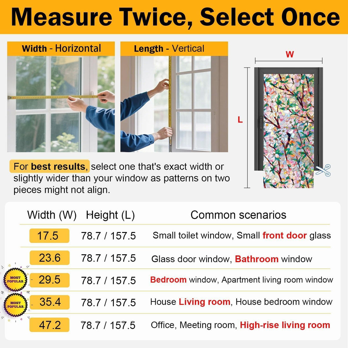 Rainbow Window Privacy Film Decorative, 3D Decals Stained Glass Clings, Static Cling Sticker, Suncatcher Windows Cover Tint for Home, 17.5 Inch x 157.4 Inch