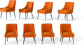Velvet Dining Chairs Set of 8,Orange Upholstered Living Room Chairs with Black Metal Legs, Modern Tufted Accent Chairs for Living Room, Study Room, Kitchen