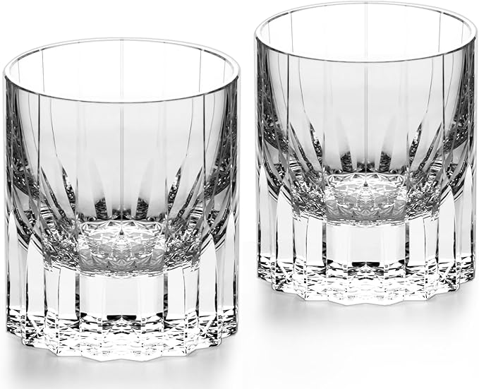 KAMMAK Crystal Whiskey Glasses Set of 2, 7.27oz Old Fashioned Glasses Stemless, Hand Blown White Cocktail Glasses, Engagement Gifts for Couples, Women, Men