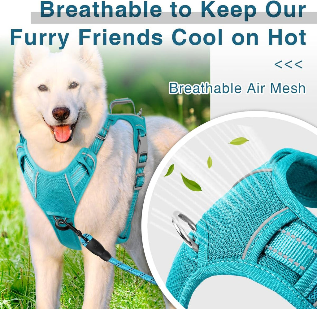 BARKBAY Dog Harness No Pull with ID Tag Pocket - Heavy Duty, Reflective, Easy Control for Large Dogs(Ocean Blue,L)