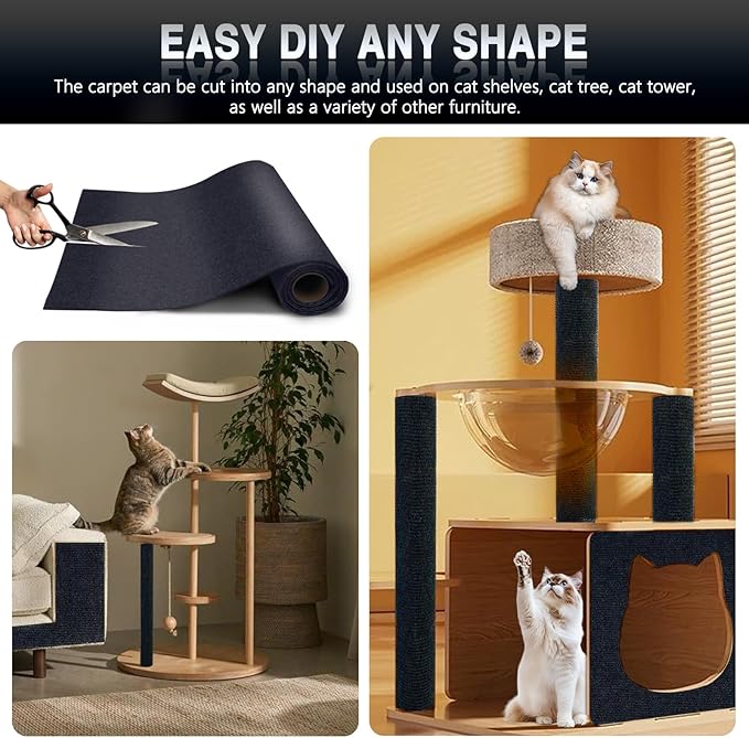 2Pack Total 78.7"x15.8" Cat Scratch Mat for Cat Couch Furniture and Wall Protector | Trimmable Self-Adhesive Carpet Climb Cat Scratcher for Covering Cat Tower and Replacement Pads (Blue)