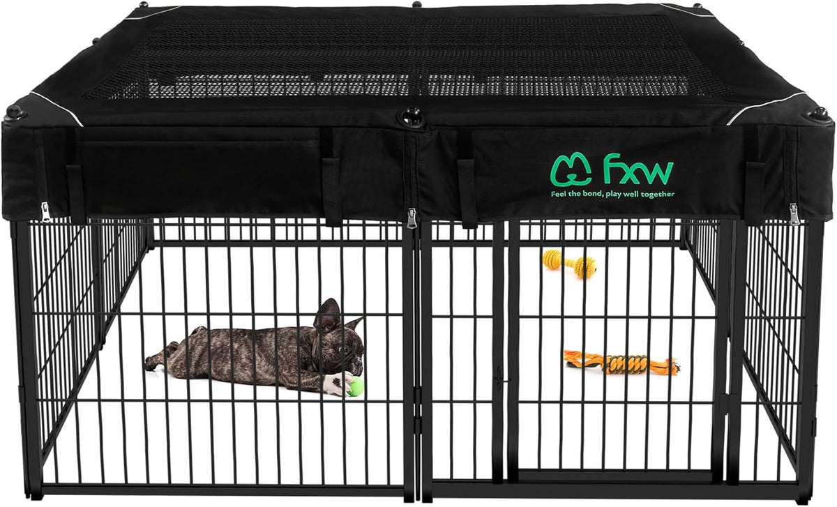 FXW Homeplus Unleashed Indoor Dog Playpen - Stress-Free and Safe Play, Heavy Duty 24 Inch 8 Wire Panels with Playpen Cover for Puppy and Small Dogs, Black│Patented