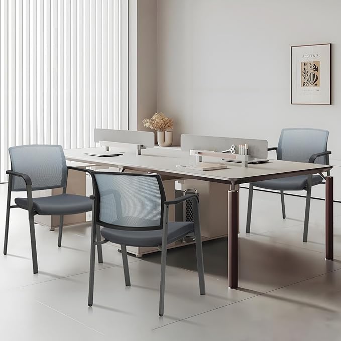 CLATINA Mesh Back Stacking Arm Chairs with Upholstered Fabric Seat and Ergonomic Lumber Support for Office School Church Guest Reception Grey (Gray-4 Pack)