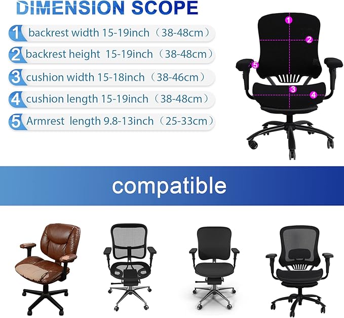 Tallew 4 Pcs Office Chair Covers Set Computer Universal Protective Stretchable Chair Seat Covers Desk Armrest Slipcovers Pads Office Cushion Backrest for Rotating (XL,Black)