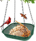 Hanging Bird Feeder for Outdoors – 11 in Square Metal Mesh Bird Feeder Tray Platform for Wild Birds, Green