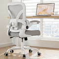 Office Chair with Adjustable Lumbar Support, 330 LBS Home Office Desk Chair with Flip-up Armrests, Mesh Computer Chair for Long Day Use, White and Gray