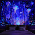 Racunbula Blacklight Forest Jellyfish Tapestry UV Reactive Nature Tree Tapestry Trippy Fantasy Starry Sky Tapestries Aesthetic Jungle Plants Tapestries Wall Hanging for Bedroom
