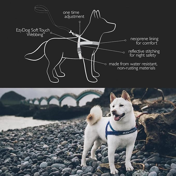 EzyDog Quick Fit Dog Harness, Soft Neoprene Padding - X-Large, Blue | Fast One-Click Buckle, Adjustable Fit, Strong Reinforced Materials, Reflective Stitching, No Pull Dog Harness, Easy Walking