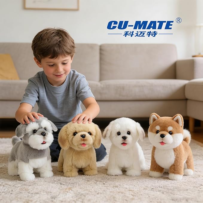 CU-MATE Plush Interactive Simulation Dog-Realistic Puppy Electronic Toy Dog Cat with Walking/Barking/Wagging Tail/Talking-Like Real Robotic Present (Electric Akita)