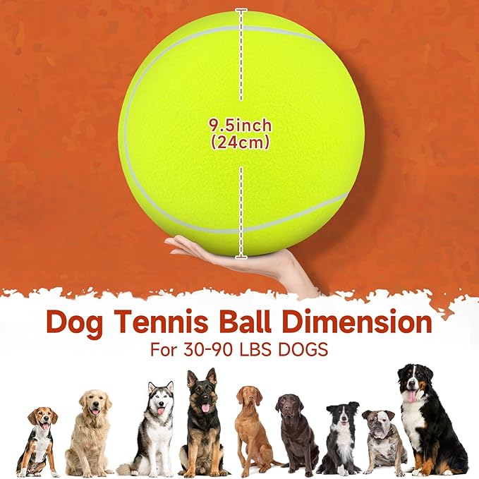 QDAN Giant Large Tennis Ball for Dogs: 9.5" Premium Balls for Dog for Outdoor Play, Big Tennis Ball Dogs Toy, Tennis Ball for Small Medium Large Dog, Pet Balls, Yellow