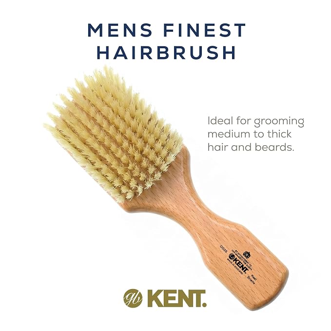 Kent OG2S Beechwood Soft Bristle Hair and Facial Brush for Beard Care - Exfoliating Soft White Natural Boar Bristle Brushs for Mens Grooming, Hair Care, and Beard Straightener Handmade in England