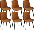 Dining Chairs with Comfortable Backrest and Sturdy Metal Legs, Modern Upholstered PU Leather Kitchen & Office Chairs for Dining Room, Restaurant Or Living Room (Brown, 6-Set)