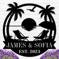 Personalized Beach Metal Monogram Sign, Custom Palm Trees Metal Name Sign, Outdoor Metal Family Name Sign, Custom Last Name Sign, Beach Coastal House Decor