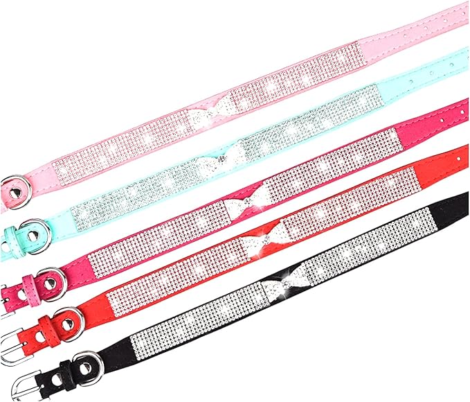 Serijoars Small Dog Collar with Rhinestone Crystal Diamond Colorful Bling Girl Puppy Cat Collars (XS, Hot Pink3)