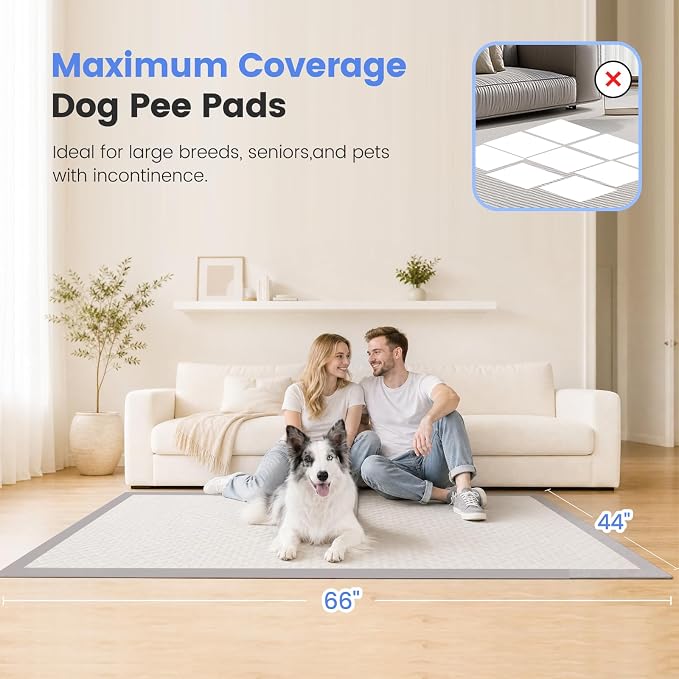 Gardner Pet 44" x 63" Extra Large Pee Pads for Dogs, ‌Enormous Puppy Pads, Dog Pads with Anti-Slip Particle, Puppy Training Pads, Grey 10 Count