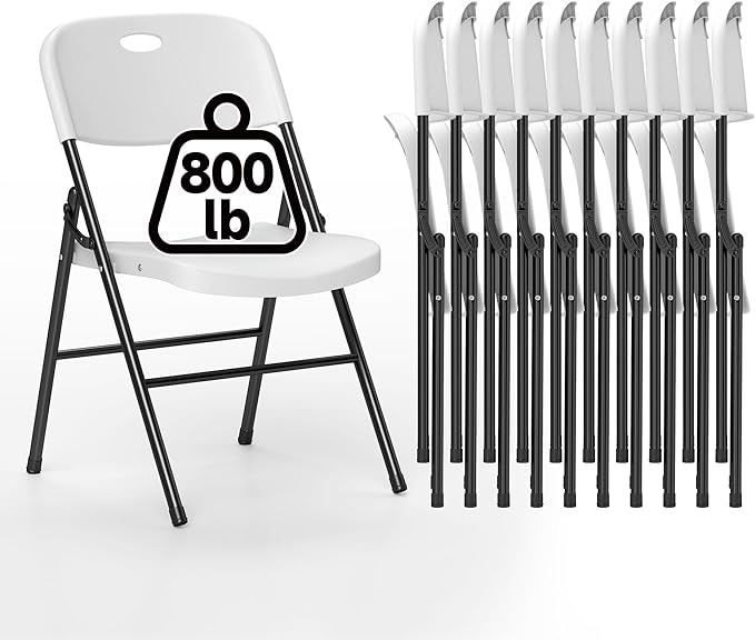 20 Pack Folding Chair, 800 Weight Limit Heavy Duty Plastic Folding Chair Portable Seating for Indoor Outdoor Events, Wedding, Party, Restaurant, Meeting Room White