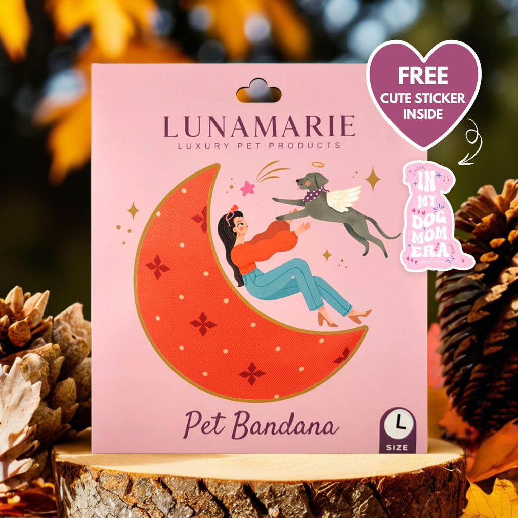 LunaMarie - Luxury Pet Birthday Bandanas -Premium & Silky Poly Fabric | 100% Handmade | Custom Shape Dual Layered (Ember, Medium)