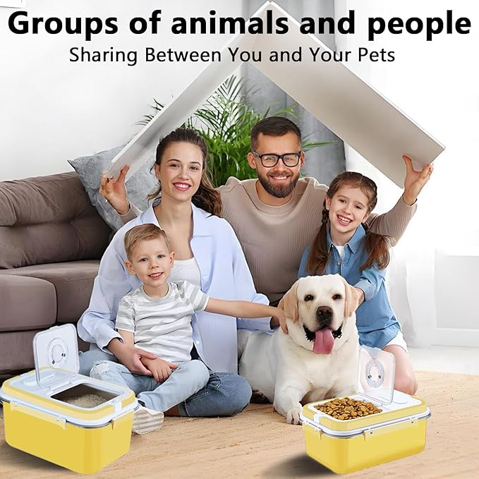 Sanbo Dog Food Storage Container Stainless Steel with Scoop, Airtight Pet Metal Food Storage Bin,Cat Food Canister,Storage Box with Date Tracker for Kitchen (Yellow, 10L)