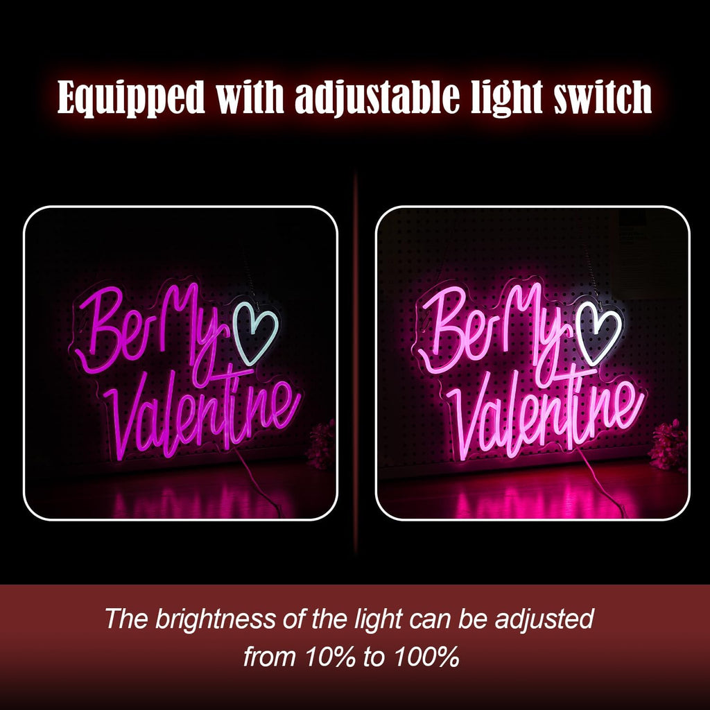 Be My Valentine Neon Sign Dimmable Pink LED Letters Light Up sign for Wall Decor USB Valentine Neon Light for Valentine's Day Lover Gift Bedroom Atmosphere Decor(12.6 * 16.5In)